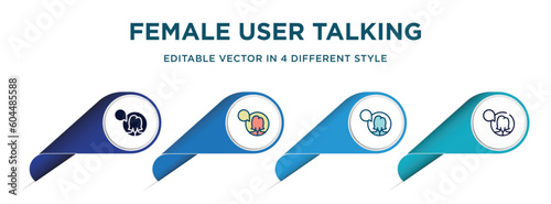 female user talking icon in 4 different styles such as filled, color, glyph, colorful, lineal color. set of vector for web, mobile, ui