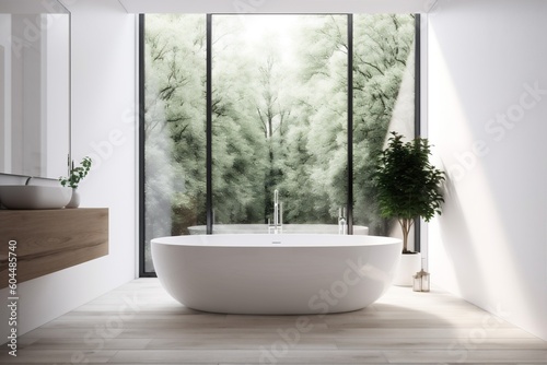 bathtub modern interior white bathroom architecture luxury home house style wood. Generative AI. © VICHIZH