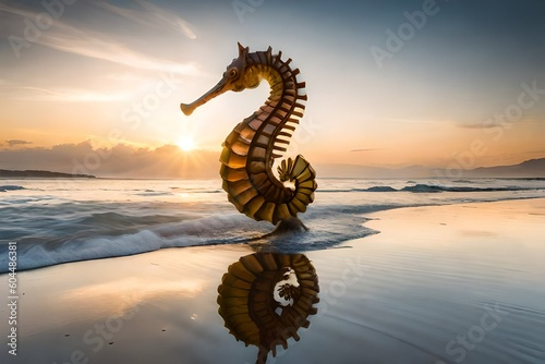 A graceful sea horse clinging to a piece of seaweed © Being Imaginative