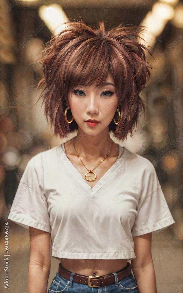naughty young Thai asian woman with trending fashion style cloth , generative AI