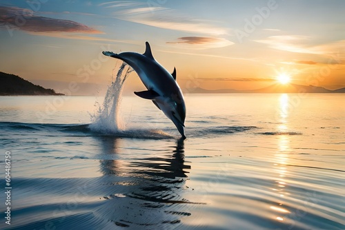 A playful pod of dolphins jumping out of the water