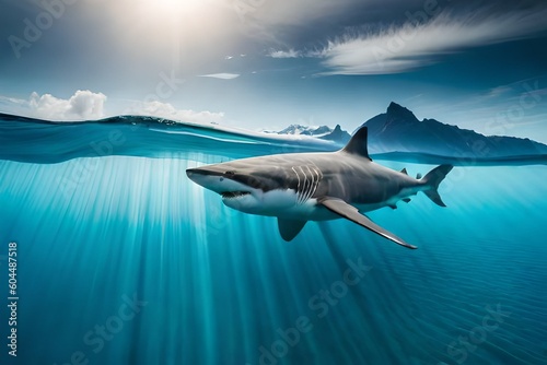 A majestic great white shark swimming through the water