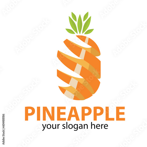 An orange vector pineapple with a rotating incision and a white cross in the middle