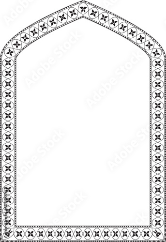 Tudor Arch rectangular frame architectural window door ornate flower frame floral leaf borders natural blossom decoration wedding card anniversary celebration beautiful arabesque motif pattern