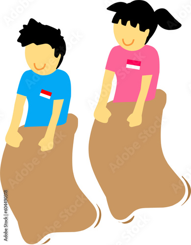 Illustration vector of balap karung sack race 17 agustus indonesia merdeka. Perfect for celebrate indonesia independece day.