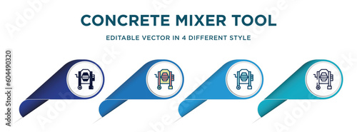 concrete mixer tool icon in 4 different styles such as filled, color, glyph, colorful, lineal color. set of vector for web, mobile, ui