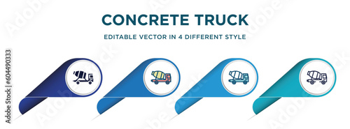 concrete truck icon in 4 different styles such as filled, color, glyph, colorful, lineal color. set of vector for web, mobile, ui