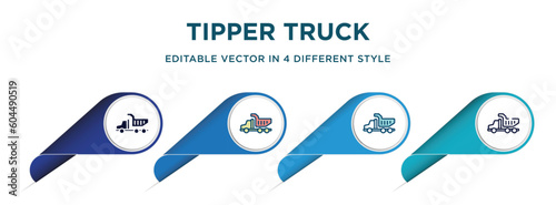 tipper truck icon in 4 different styles such as filled, color, glyph, colorful, lineal color. set of vector for web, mobile, ui
