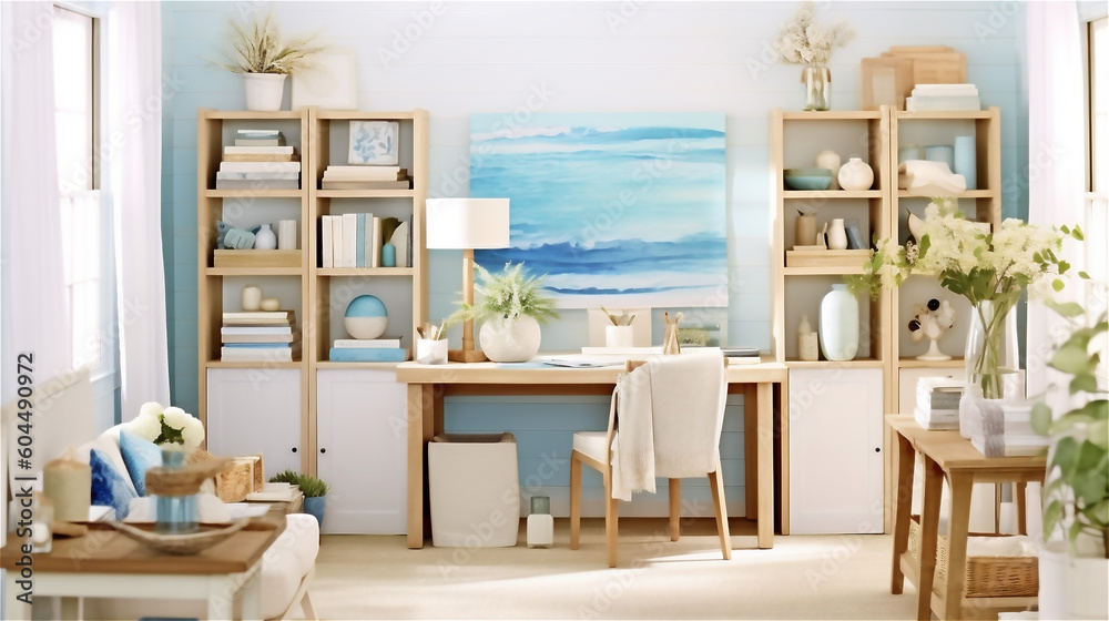 Generative AI, Coastal Breeze: Creating an Airy Home Office with a Seaside Flair Generative AI, Coastal Breeze: Creating an Airy Home Office with a Seaside Flair