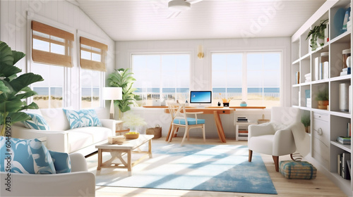 Generative AI  Coastal Breeze  Creating an Airy Home Office with a Seaside Flair