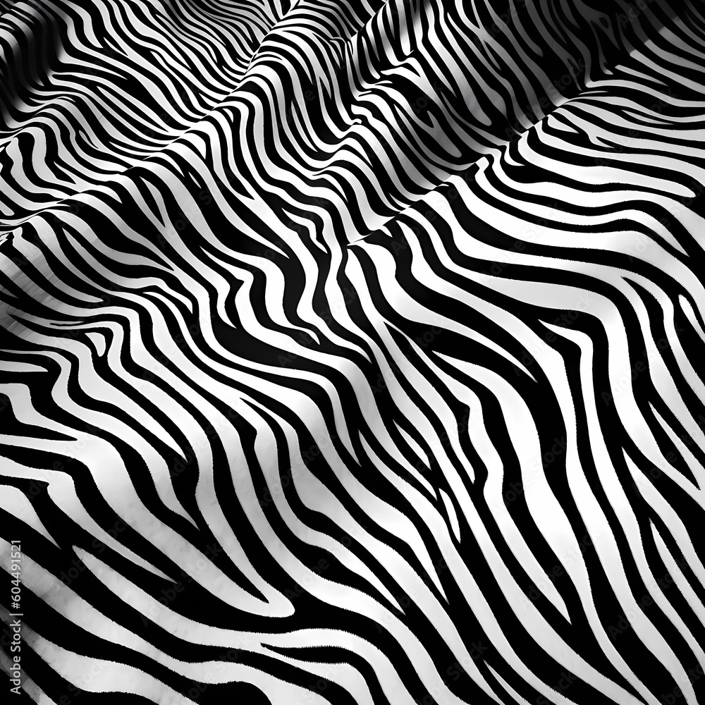 A zebra pattern of stripes in black and white