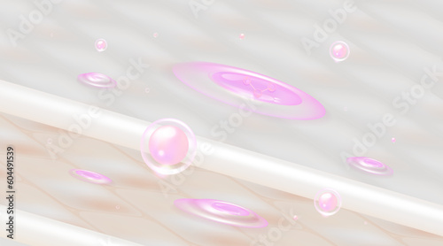 Hyaluronic acid hair and skin solutions ad, pink collagen serum drop into skin cells with cosmetic advertising background ready to use, illustration vector.