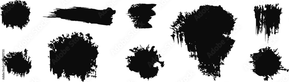 Set different black splash, collection brush strokes.Ink drops and splashes. Blotter spots, liquid paint drip drop splash and ink splatter. Artistic dirty grunge abstract spot. Vector illustration Set different black splash, collection brush strokes.Ink drops and splashes. Blotter spots, liquid paint drip drop splash and ink splatter. Artistic dirty grunge abstract spot. Vector illustration