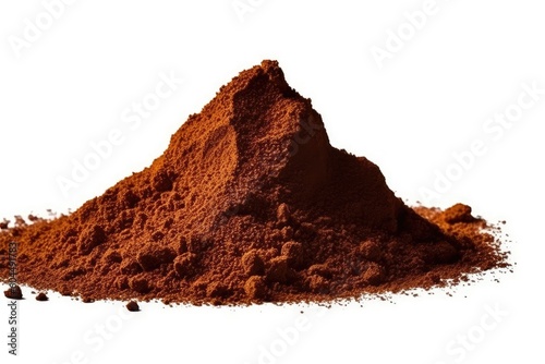 heap of cocoa powder on a plain white backdrop Generative AI