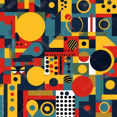 Modernist pattern with geometric shapes in primary colours