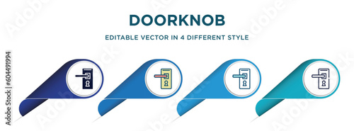 doorknob icon in 4 different styles such as filled, color, glyph, colorful, lineal color. set of vector for web, mobile, ui