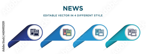 news icon in 4 different styles such as filled, color, glyph, colorful, lineal color. set of vector for web, mobile, ui