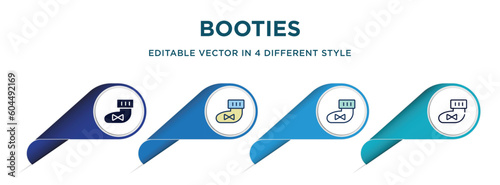 booties icon in 4 different styles such as filled, color, glyph, colorful, lineal color. set of vector for web, mobile, ui