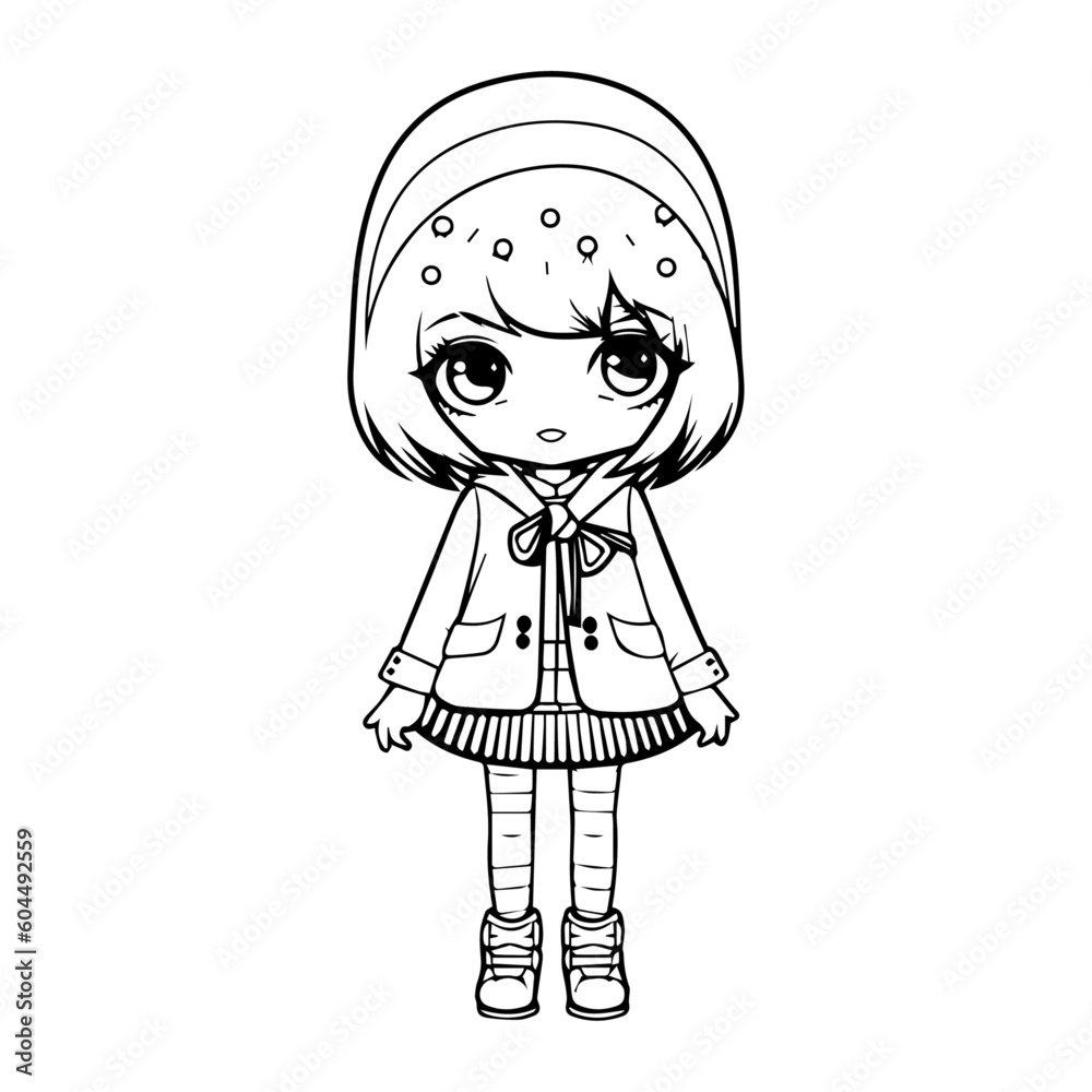 Fototapeta premium girl, fashion, cartoon, vector, for coloring