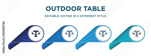 outdoor table icon in 4 different styles such as filled, color, glyph, colorful, lineal color. set of vector for web, mobile, ui
