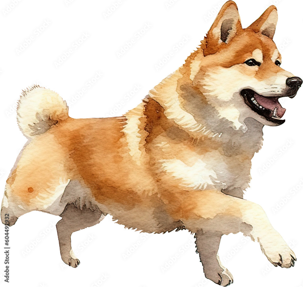 a shiba dog. Hand drawn watercolor illustration on white background
