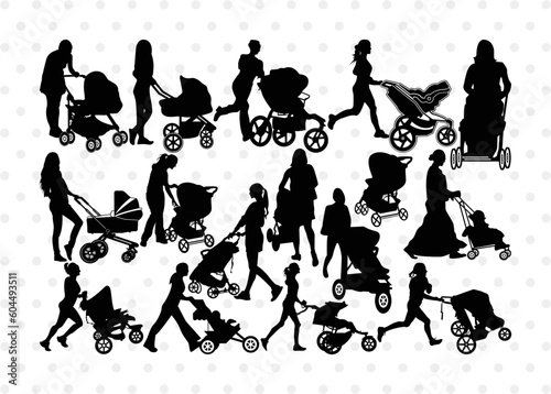 Woman with Stroller SVG Cut Files | Woman With Stroller Silhouette | Stroller Svg | Stroller Carriage Svg | Woman With Stroller Bundle