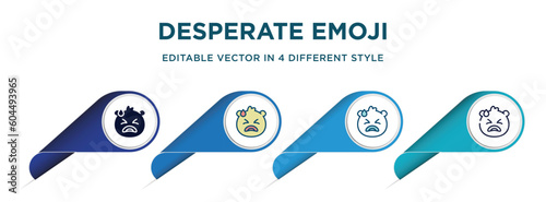 desperate emoji icon in 4 different styles such as filled, color, glyph, colorful, lineal color. set of vector for web, mobile, ui