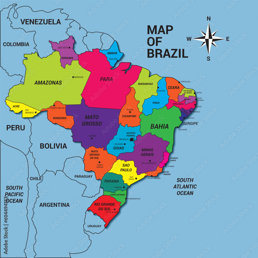 Obraz premium brazil map with color for each province