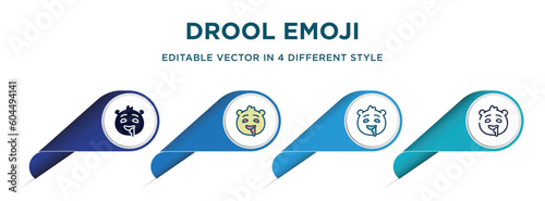 drool emoji icon in 4 different styles such as filled, color, glyph, colorful, lineal color. set of vector for web, mobile, ui