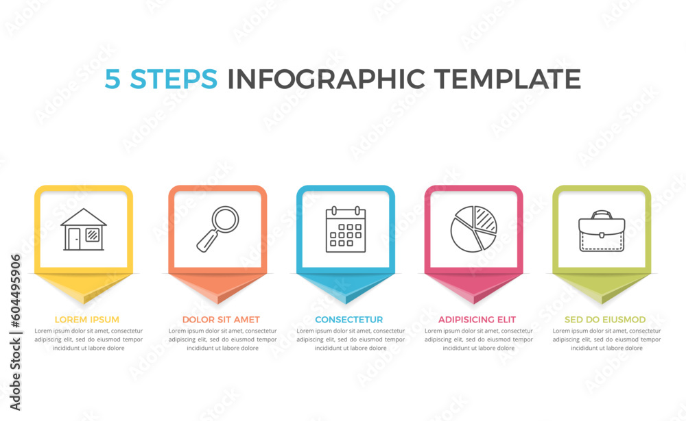 Infographic template with 5 steps with icons and place for your text