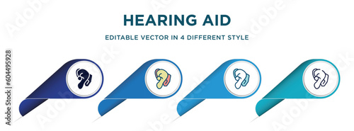 hearing aid icon in 4 different styles such as filled, color, glyph, colorful, lineal color. set of vector for web, mobile, ui