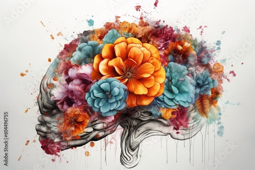 Brain with Flowers Illustration  Creative Mind Concept Created with Generative AI