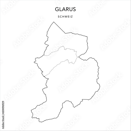Vector Map of the Canton of Glarus with the Administrative Borders of Municipalities (Gemeinde) as of 2023 - Switzerland