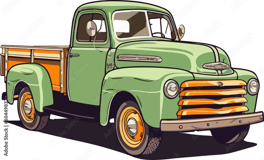 Old classic pickup truck. Background clipart. - obrazy, fototapety, plakaty 