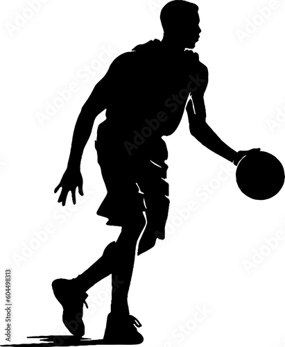 monochrome basketball player, simple vector silhouette, white background