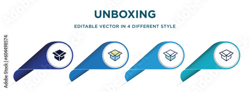 unboxing icon in 4 different styles such as filled, color, glyph, colorful, lineal color. set of vector for web, mobile, ui