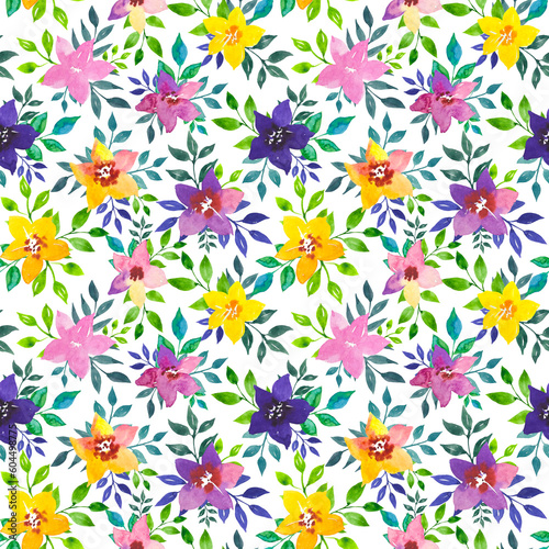 Seamless floral pattern with bright abstract flowers