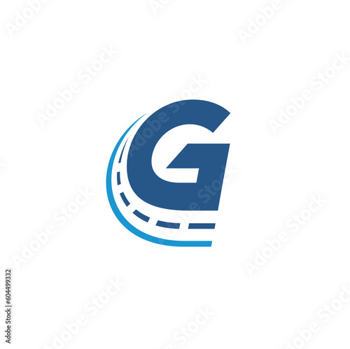 initial G combined with road icon, logo template for trucking service.