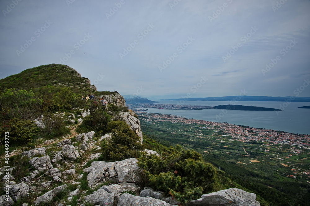 Scenic view of mountain on Croatian coast with city of Split in background