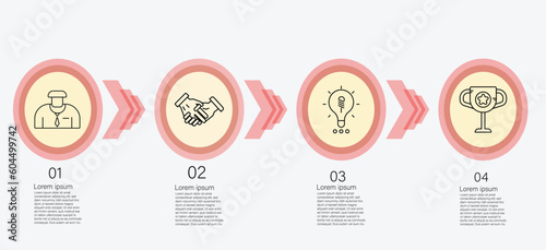 Infographic template for business information presentation. Vector circles and geometric elements. Modern workflow diagrams. Report plan 4 topics