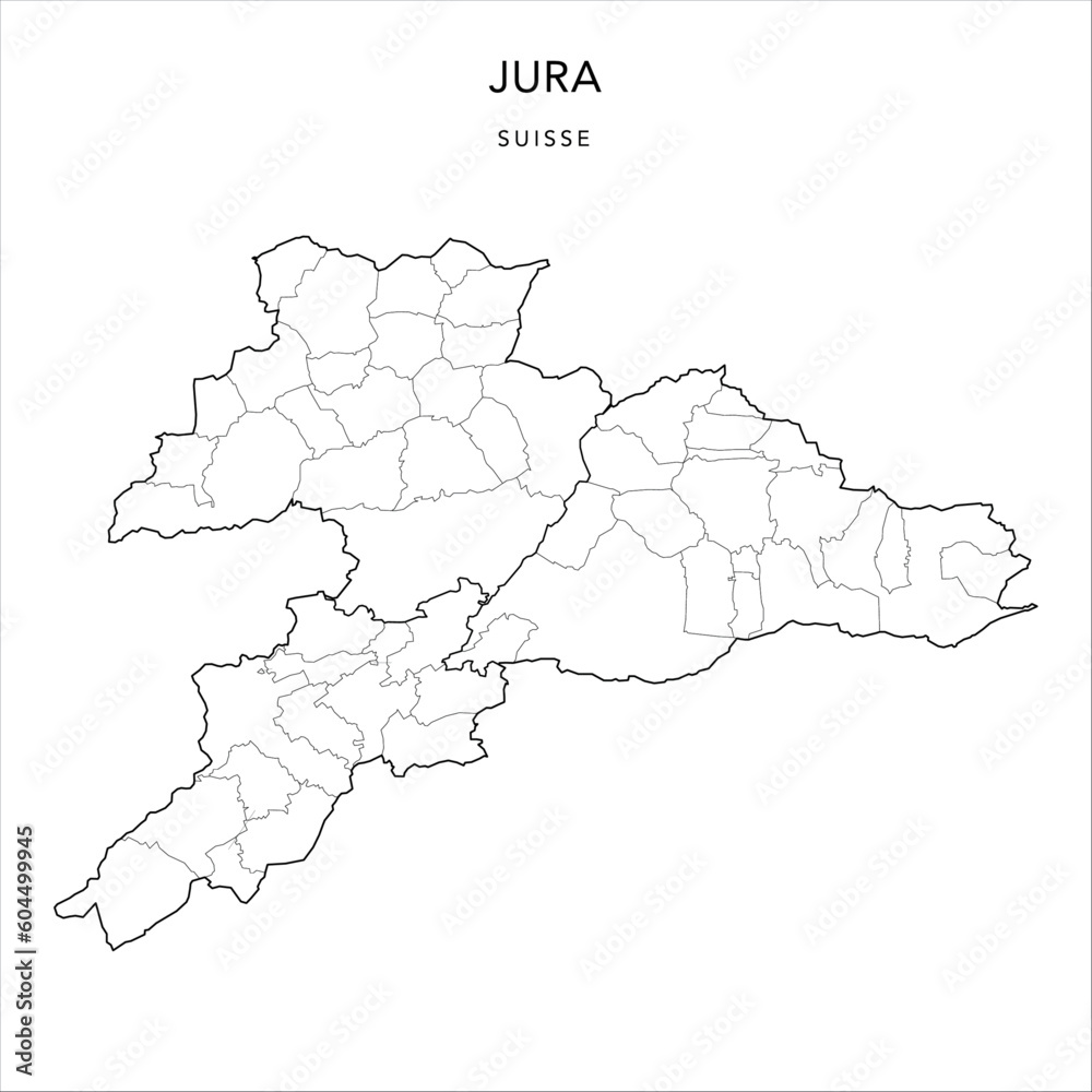 Vector Map of the Canton of Jura with the Administrative Borders of Districts and Municipalities (Communes) as of 2023 - Switzerland (Suisse)