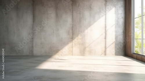 Beautiful sunlight shadow on blank smooth clean room. Generative AI