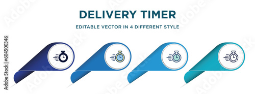 delivery timer icon in 4 different styles such as filled, color, glyph, colorful, lineal color. set of vector for web, mobile, ui