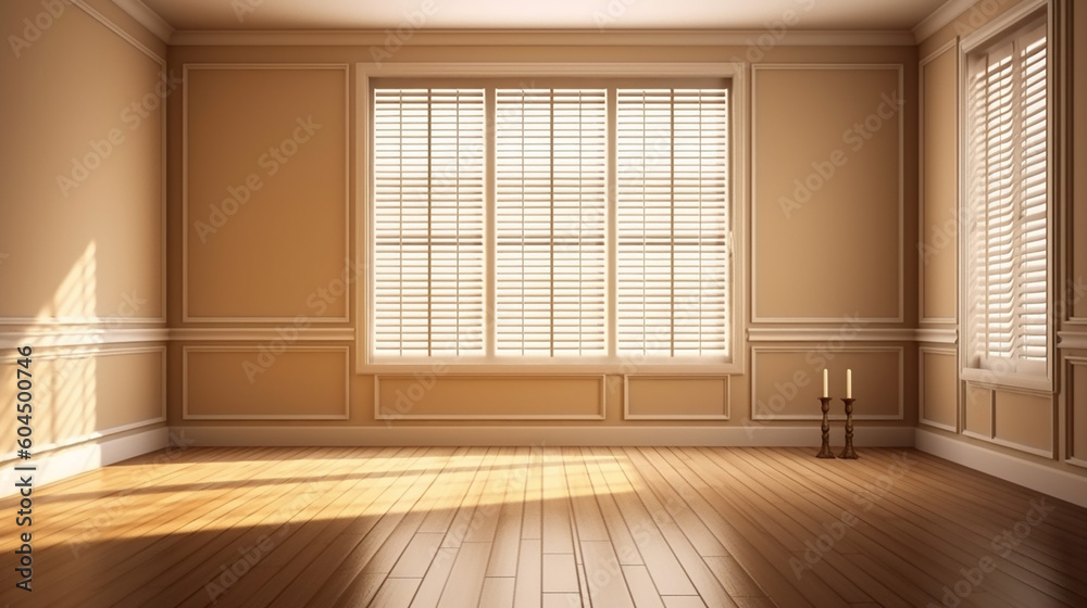 Fototapeta premium Empty luxury room with beige brown wall white window. 