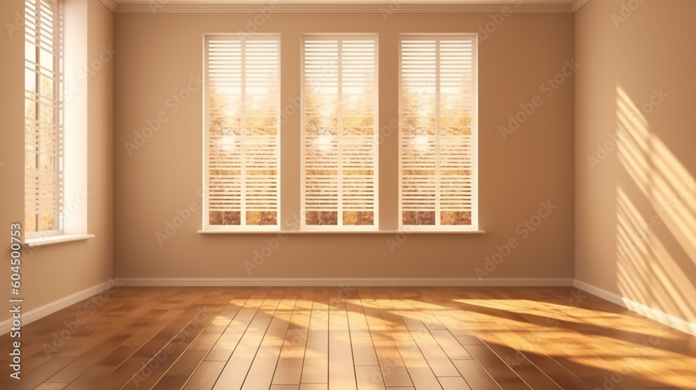 Fototapeta premium Empty luxury room with beige brown wall white window.