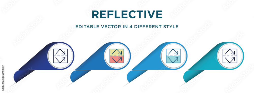 reflective icon in 4 different styles such as filled, color, glyph, colorful, lineal color. set of vector for web, mobile, ui