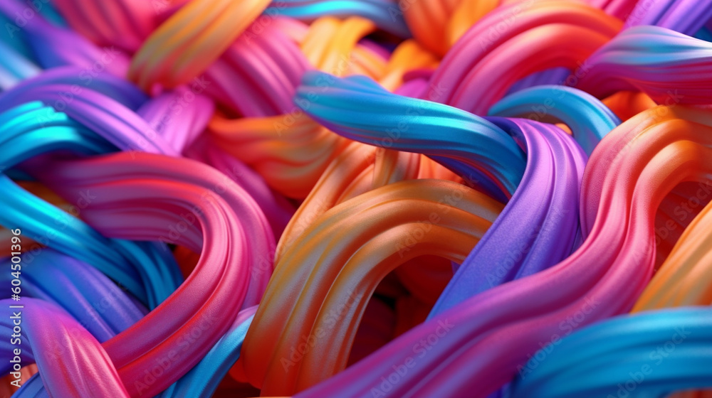 Vibrant Pastel Neoprene Spaghetti: A 4D Dimension Background with Hyper-Detailed Photorealism. High-Quality, 8K, Stock Photo with Cinematic Lighting and Crystal Clear Details. Perfect for Advertising 