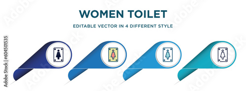 women toilet icon in 4 different styles such as filled, color, glyph, colorful, lineal color. set of vector for web, mobile, ui