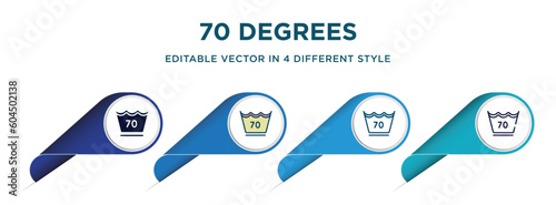 70 degrees icon in 4 different styles such as filled, color, glyph, colorful, lineal color. set of vector for web, mobile, ui