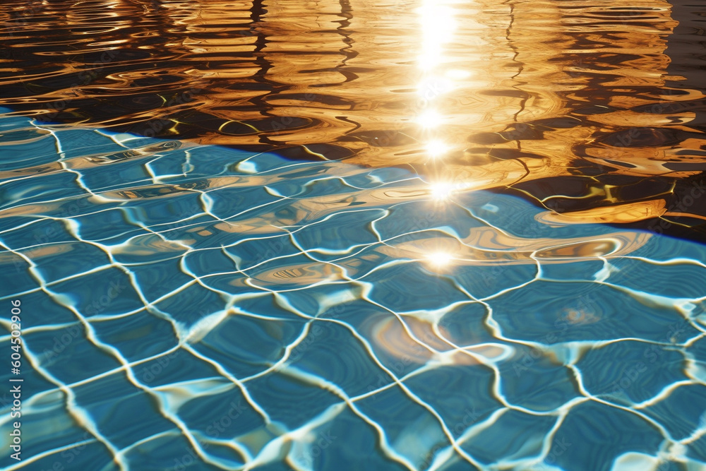 Sun Reflection in Swimming Pool Water Surface, Summer concept image, Generative AI
